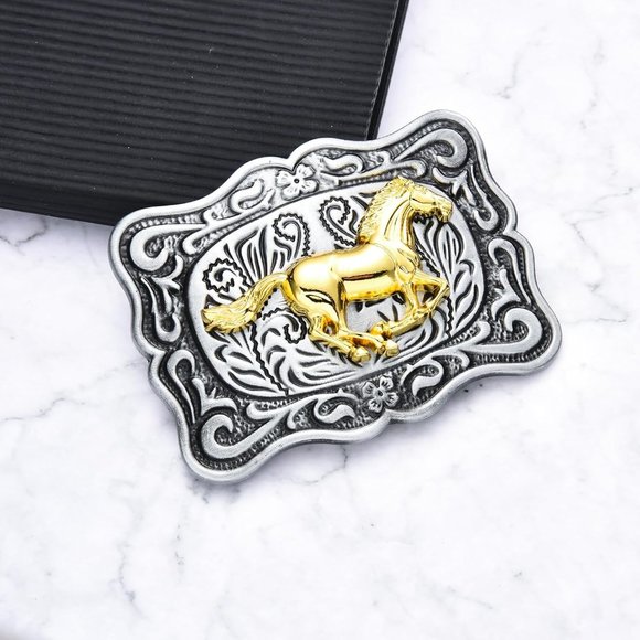 Women Cowboy Rodeo Running Horse Antique Floral Engraved Rope Belt Buckle - Picture 2 of 7